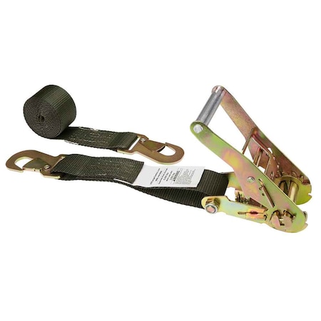 Us Cargo Control 2" x 8' Olive Car Tie Down Strap w/ Flat Snap Hooks 5108FSH-OD